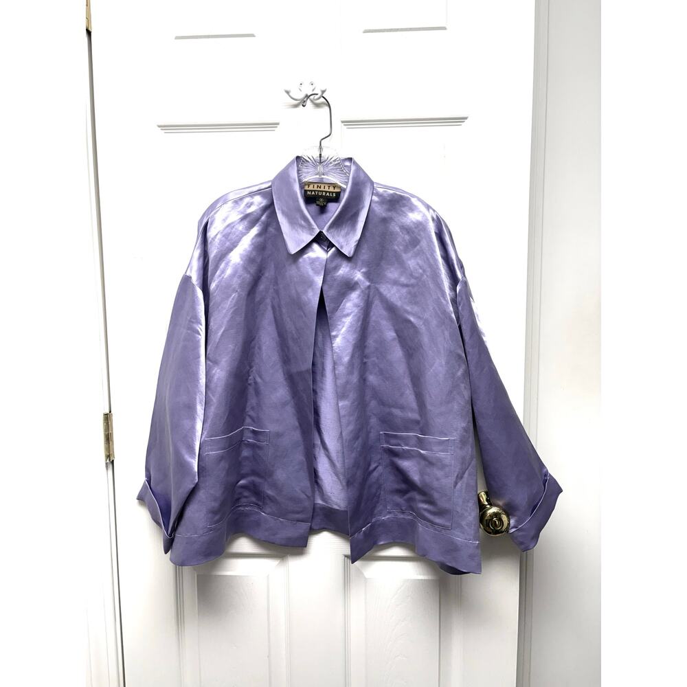 Finity Naturals Blouse Lavender Shimmer Satin Look Boxy Relaxed Fit M